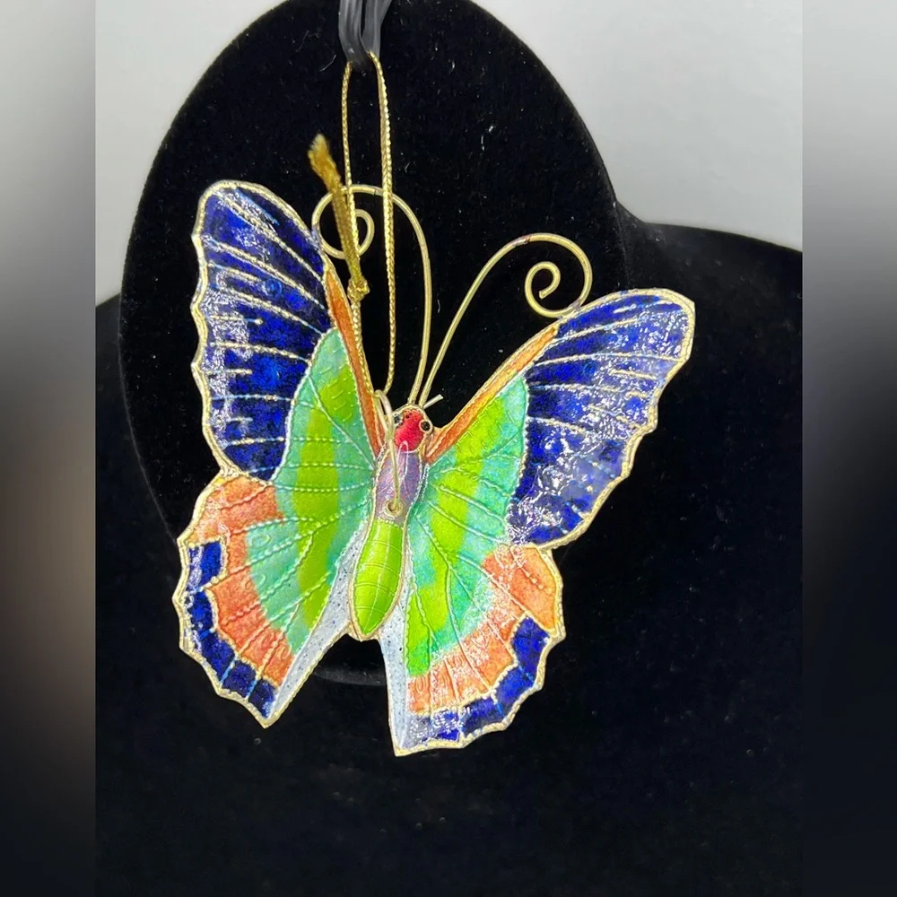 Vintage Gold Tone Enamel Butterfly